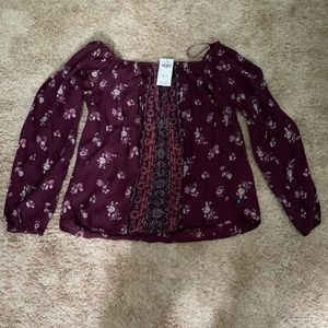 Maroon Hollister Off The Shoulder Flower Top